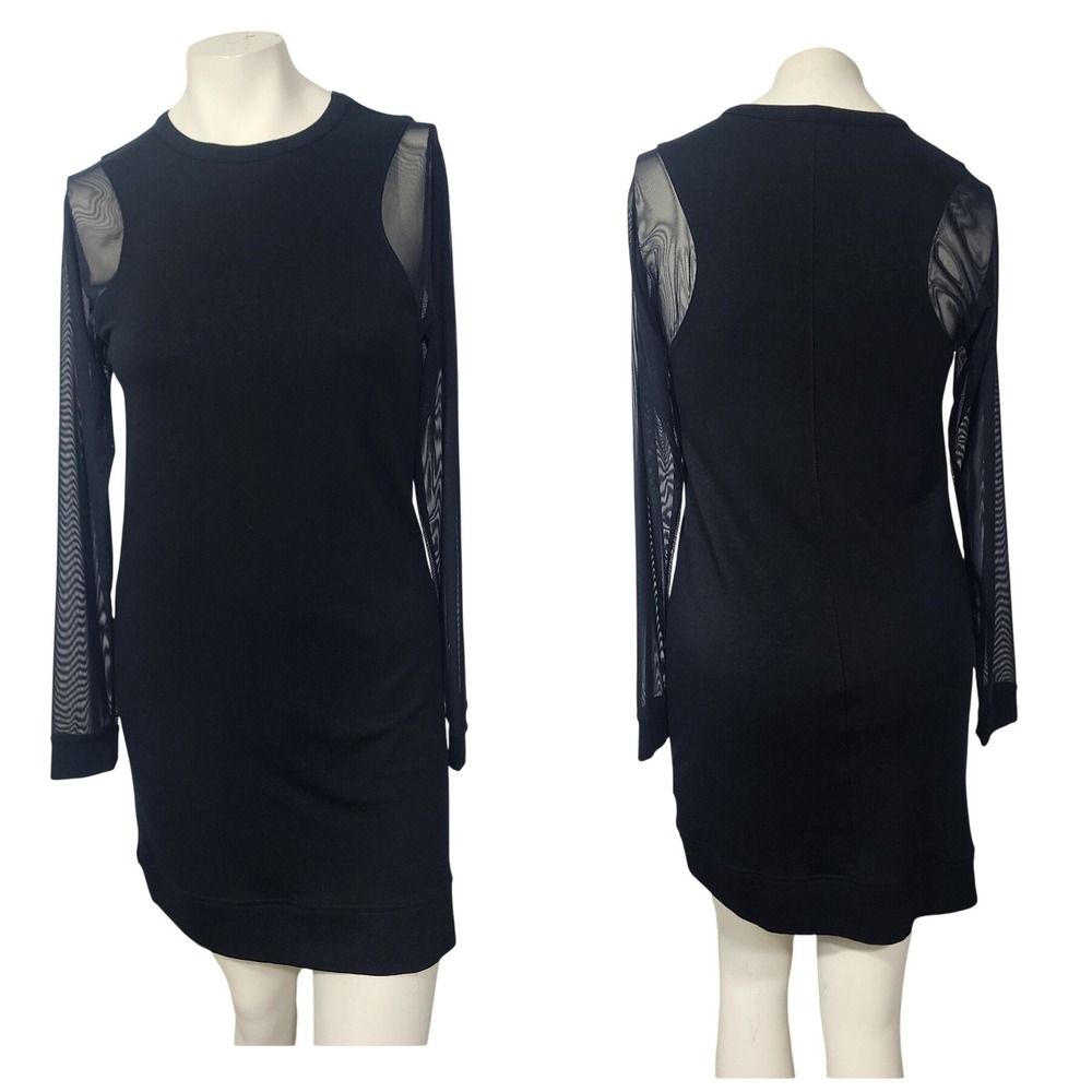 Michael Stars Black Sheer Mesh Sleeve Dress Goth Punk Stretch Small USA